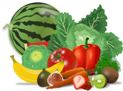 owoce, warzywa, arbuz, kapusta, pomidor, papryka, banan, figa, marchewka, truskawka, kiwi